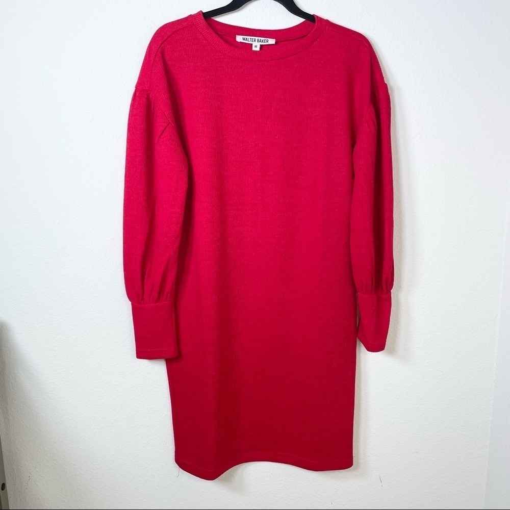 Red Puff Sleeve Sweater Dress Sz Medium - Picture 5 of 12